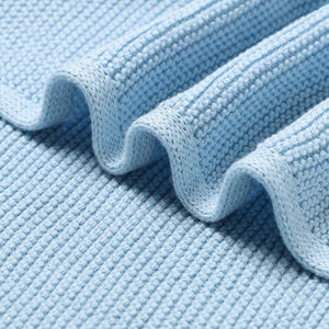 Baby Blue Knitted blanket closeup