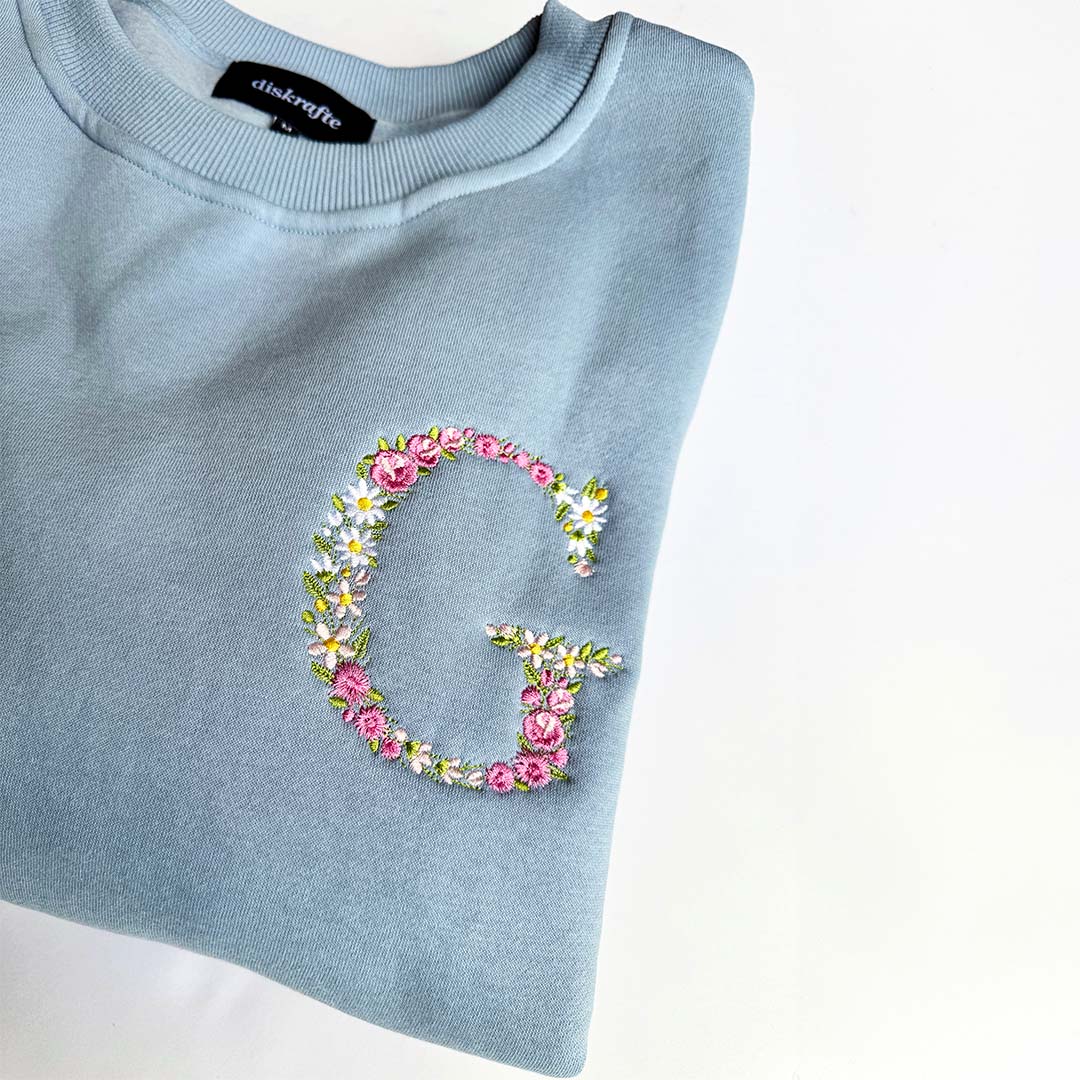 Light Blue Sweatshirt with Pink Blush Palette