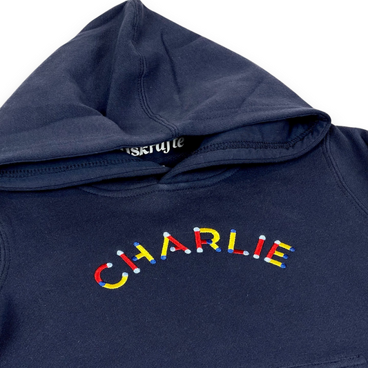 KIDS HOODIE: NAME in COLOURFUL TUBULAR FONT